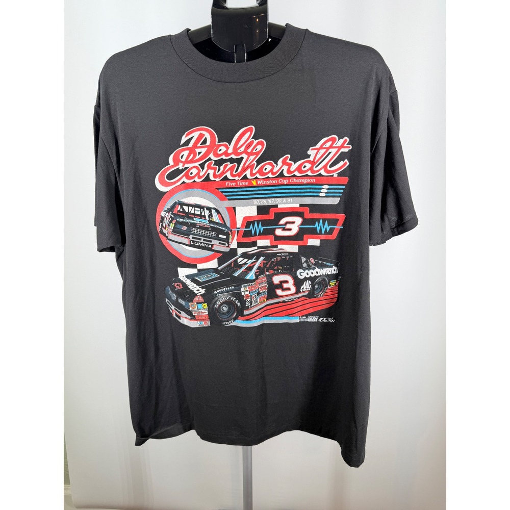 Vintage Dale Earnhardt NASCAR Shirt Mens XL Black 5 Time Champion Delta USA Made